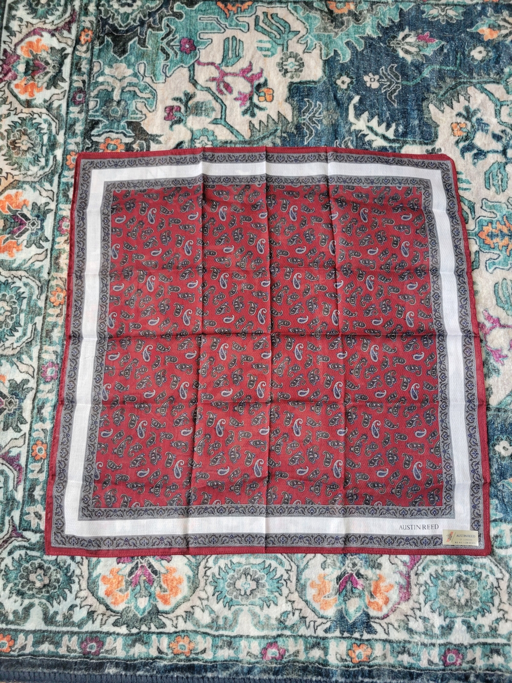 Austin Reed Red Paisley Silk Pocket Square - Picture 2 of 5